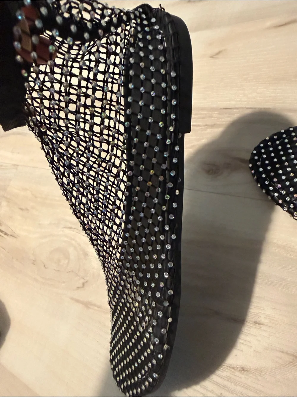 Black Crystal Fishnet Slip-On Sparkle sandal booties - New size 9